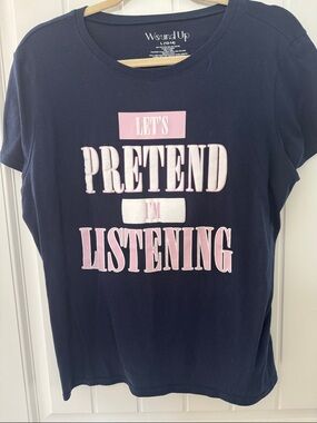 Wound Up Navy Graphic Tee with Pink and White Slogan
